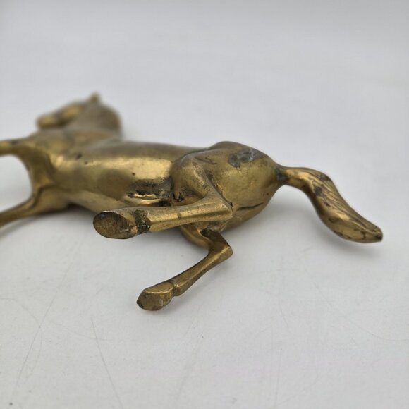 Vintage Brass Galloping Horse Statue Rich Gold Tone Running Horse Figurine 7x10 - Picture 8 of 14